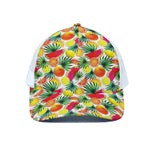 Tropical Fruit Leaf Pattern Print White Mesh Trucker Cap