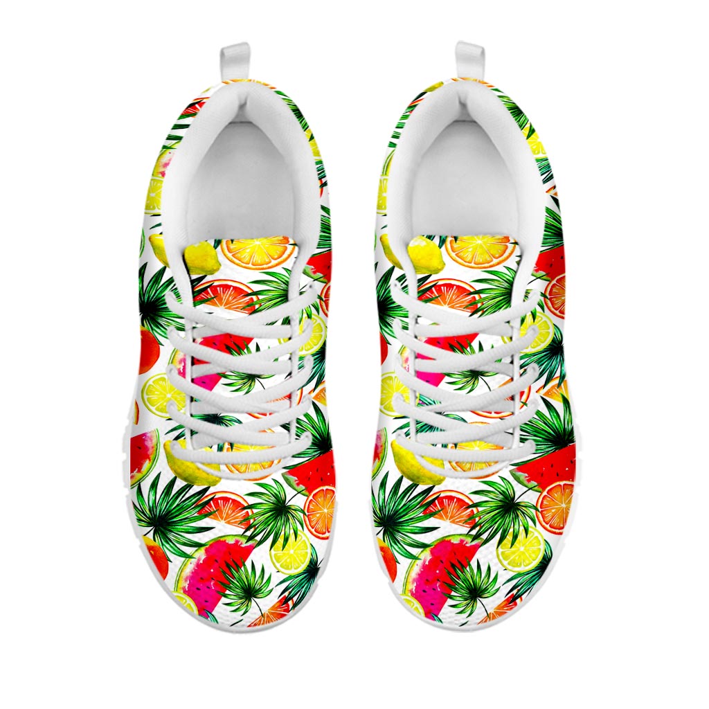 Tropical Fruit Leaf Pattern Print White Running Shoes