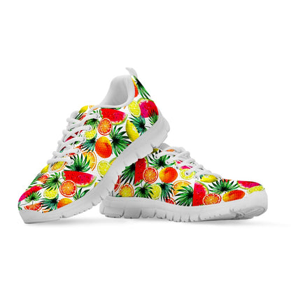 Tropical Fruit Leaf Pattern Print White Running Shoes