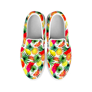 Tropical Fruit Leaf Pattern Print White Slip On Sneakers