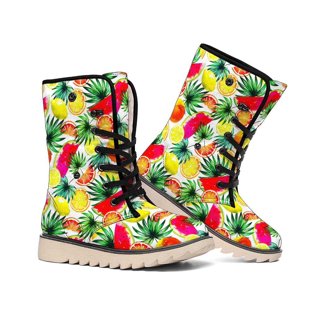 Tropical Fruit Leaf Pattern Print Winter Boots