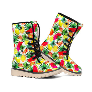 Tropical Fruit Leaf Pattern Print Winter Boots