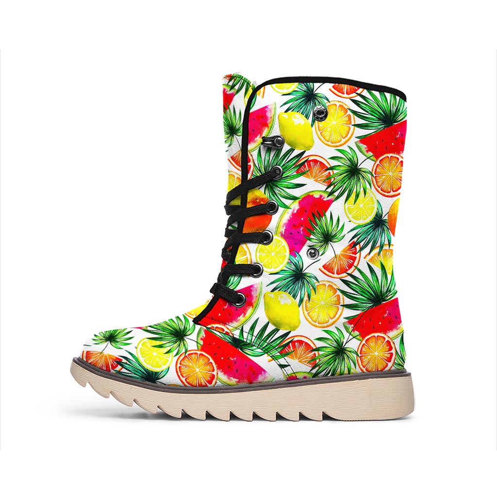 Tropical Fruit Leaf Pattern Print Winter Boots