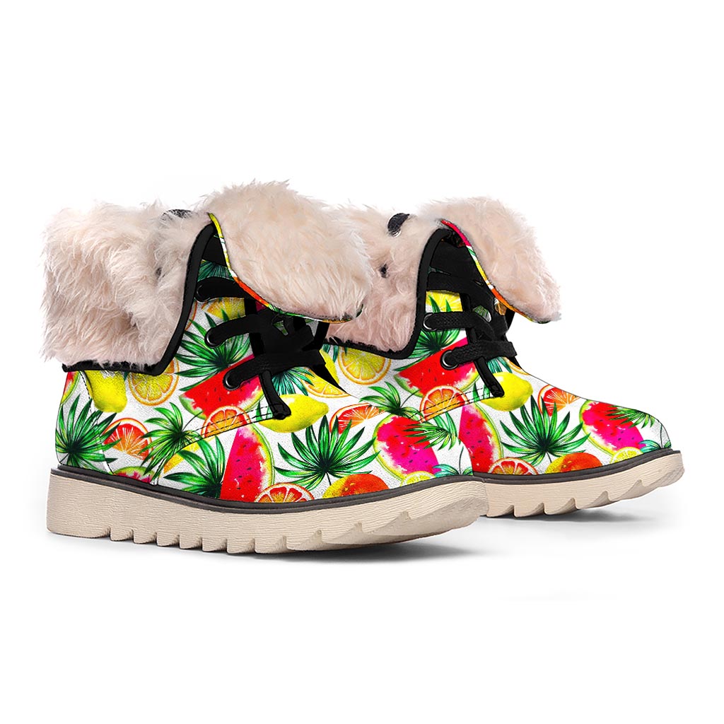 Tropical Fruit Leaf Pattern Print Winter Boots