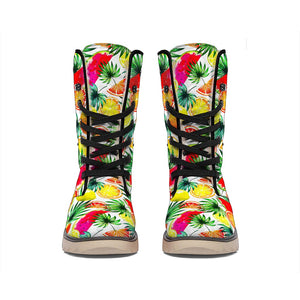 Tropical Fruit Leaf Pattern Print Winter Boots