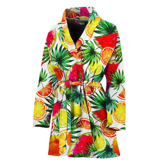 Tropical Fruit Leaf Pattern Print Women's Bathrobe