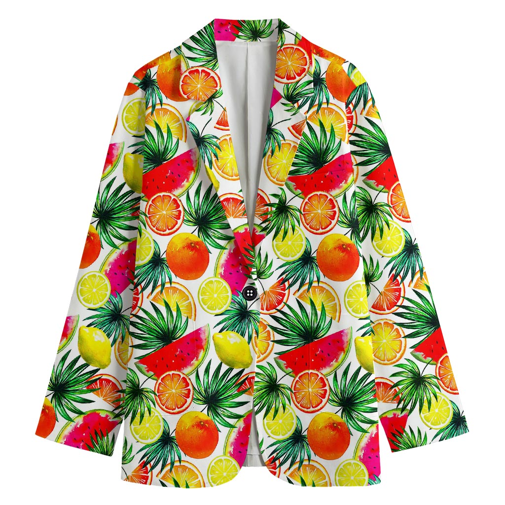 Tropical Fruit Leaf Pattern Print Women's Blazer