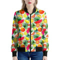 Tropical Fruit Leaf Pattern Print Women's Bomber Jacket