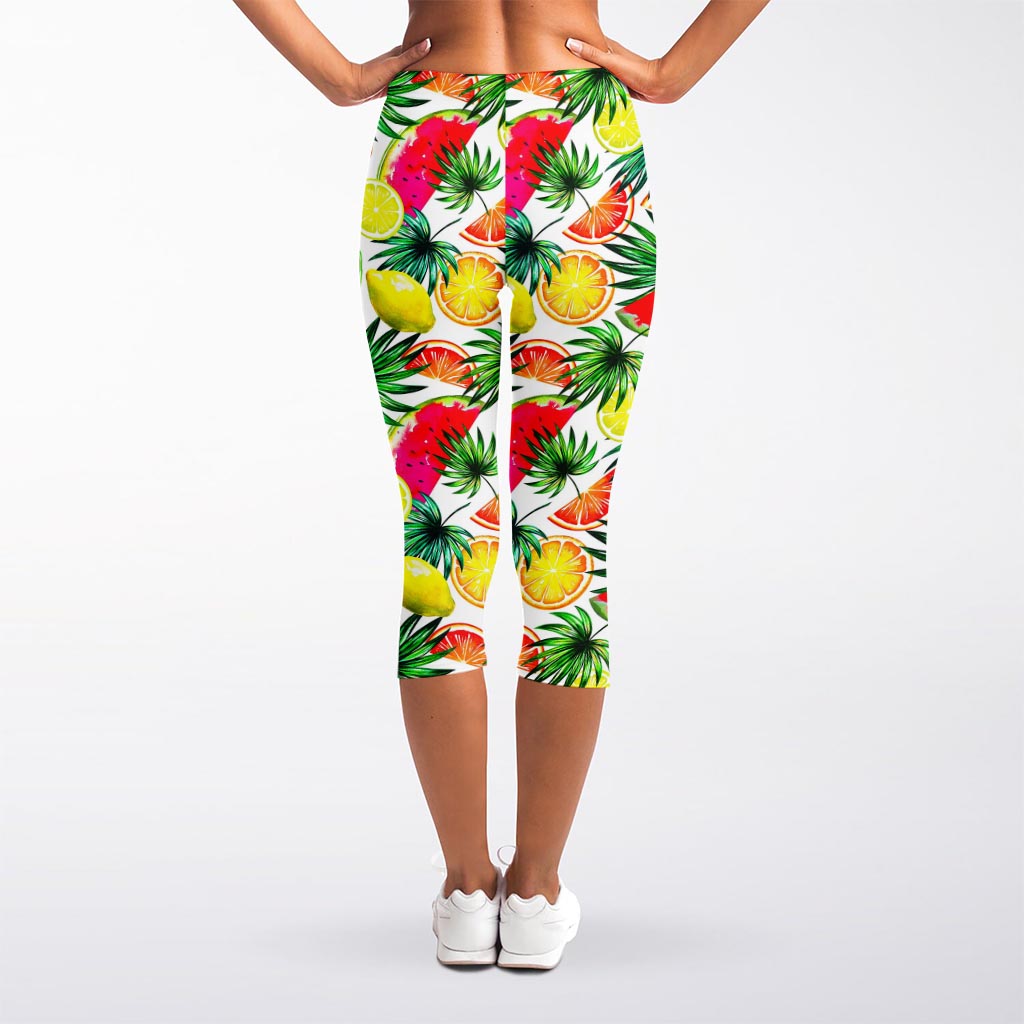 Tropical Fruit Leaf Pattern Print Women's Capri Leggings