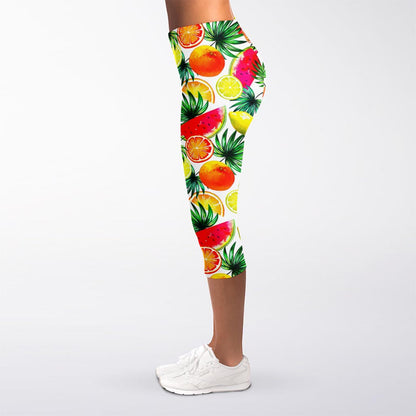 Tropical Fruit Leaf Pattern Print Women's Capri Leggings