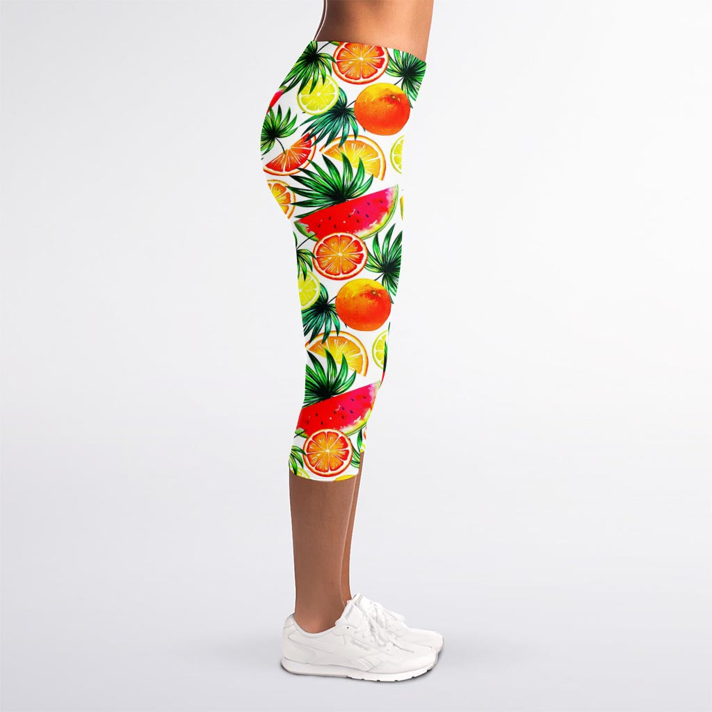 Tropical Fruit Leaf Pattern Print Women's Capri Leggings
