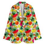 Tropical Fruit Leaf Pattern Print Women's Cotton Blazer