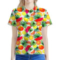 Tropical Fruit Leaf Pattern Print Women's Polo Shirt