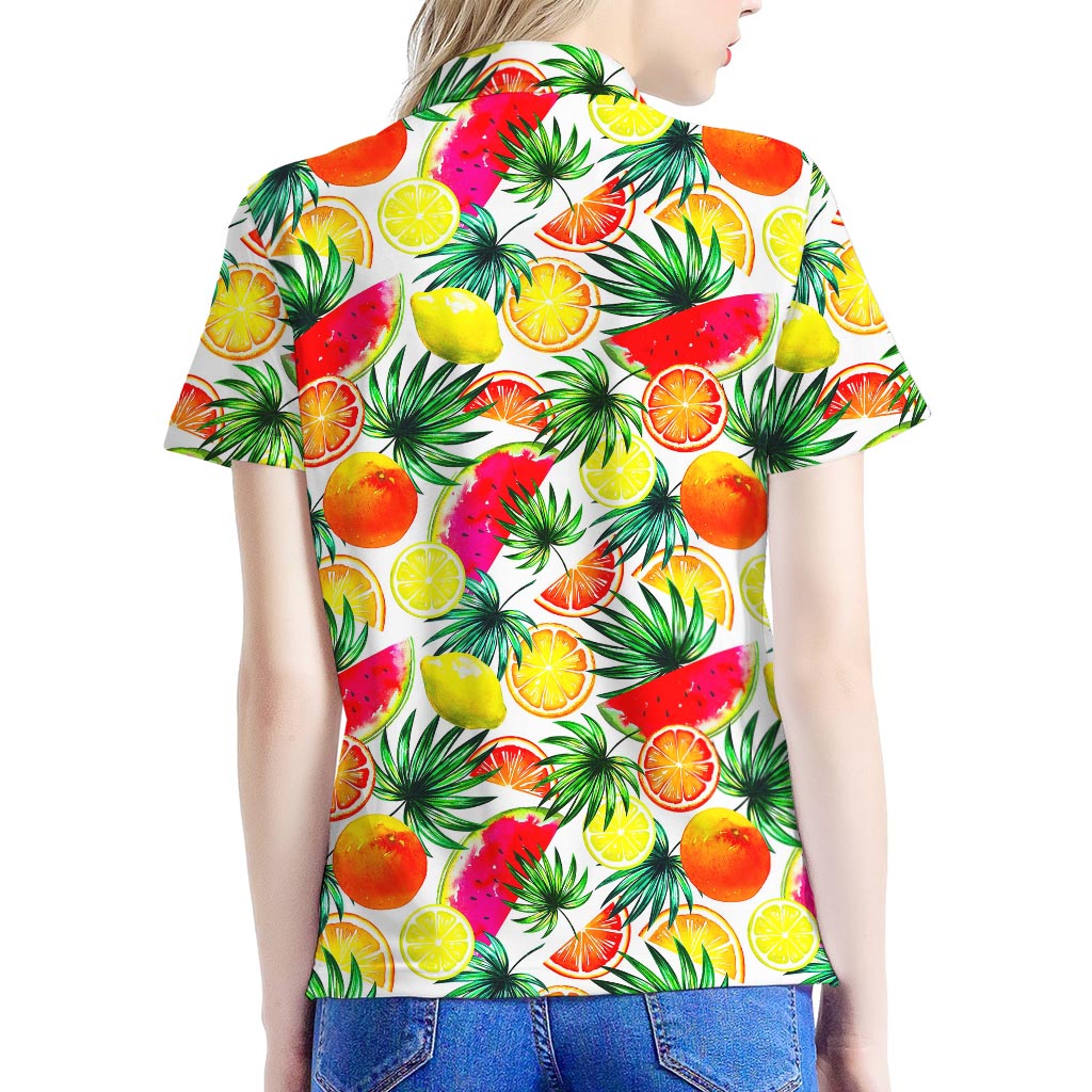 Tropical Fruit Leaf Pattern Print Women's Polo Shirt