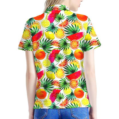 Tropical Fruit Leaf Pattern Print Women's Polo Shirt