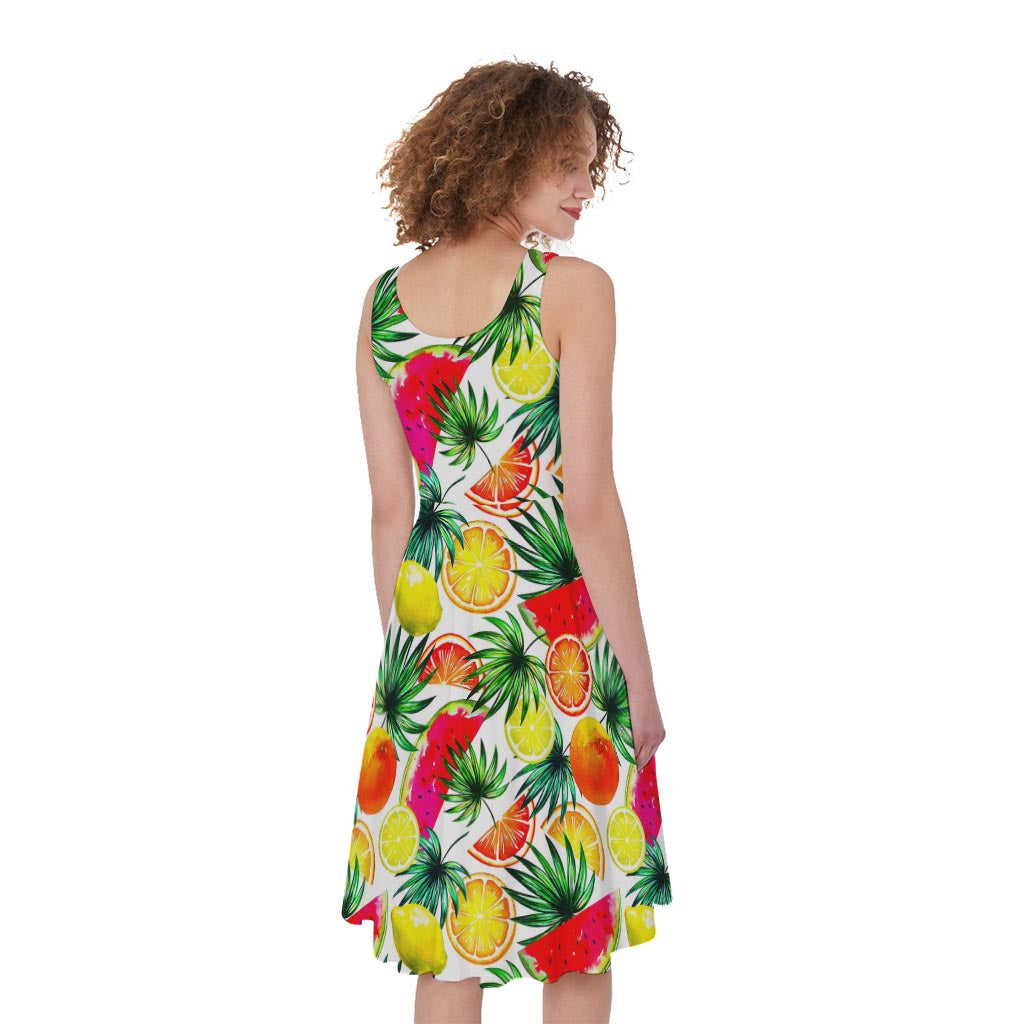 Tropical Fruit Leaf Pattern Print Women's Sleeveless Dress