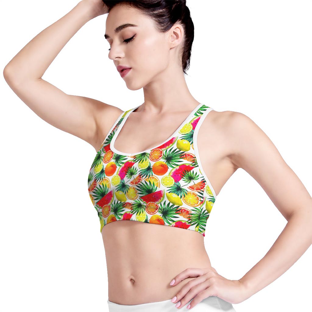 Tropical Fruit Leaf Pattern Print Women's Sports Bra