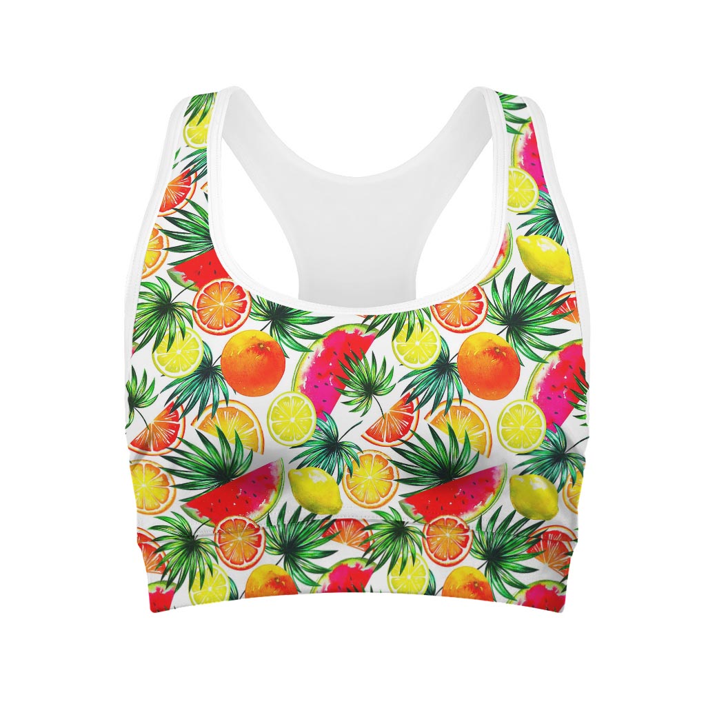 Tropical Fruit Leaf Pattern Print Women's Sports Bra