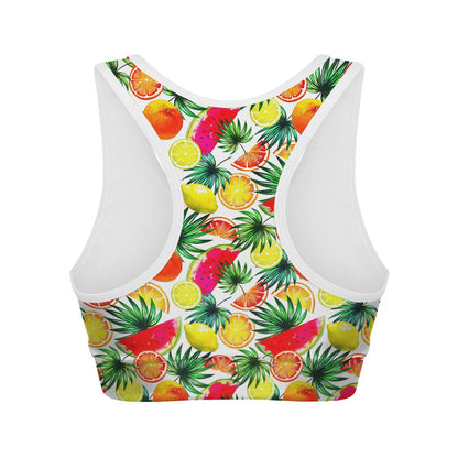 Tropical Fruit Leaf Pattern Print Women's Sports Bra