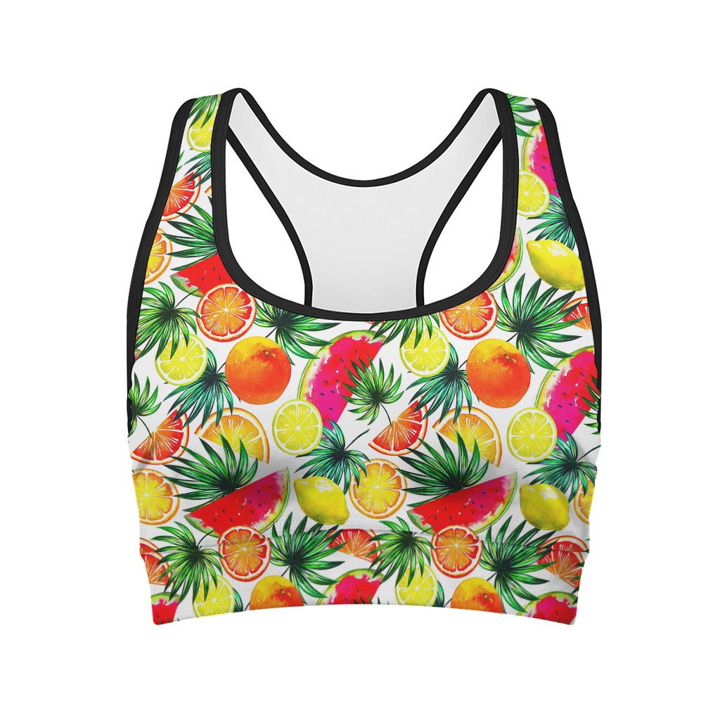 Tropical Fruit Leaf Pattern Print Women's Sports Bra