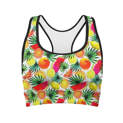 Tropical Fruit Leaf Pattern Print Women's Sports Bra
