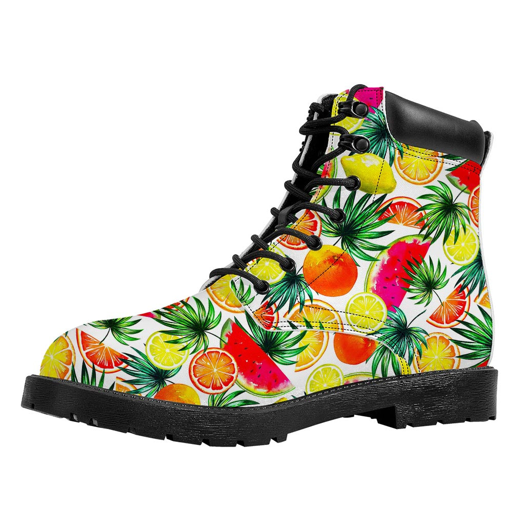 Tropical Fruit Leaf Pattern Print Work Boots