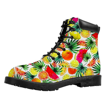 Tropical Fruit Leaf Pattern Print Work Boots