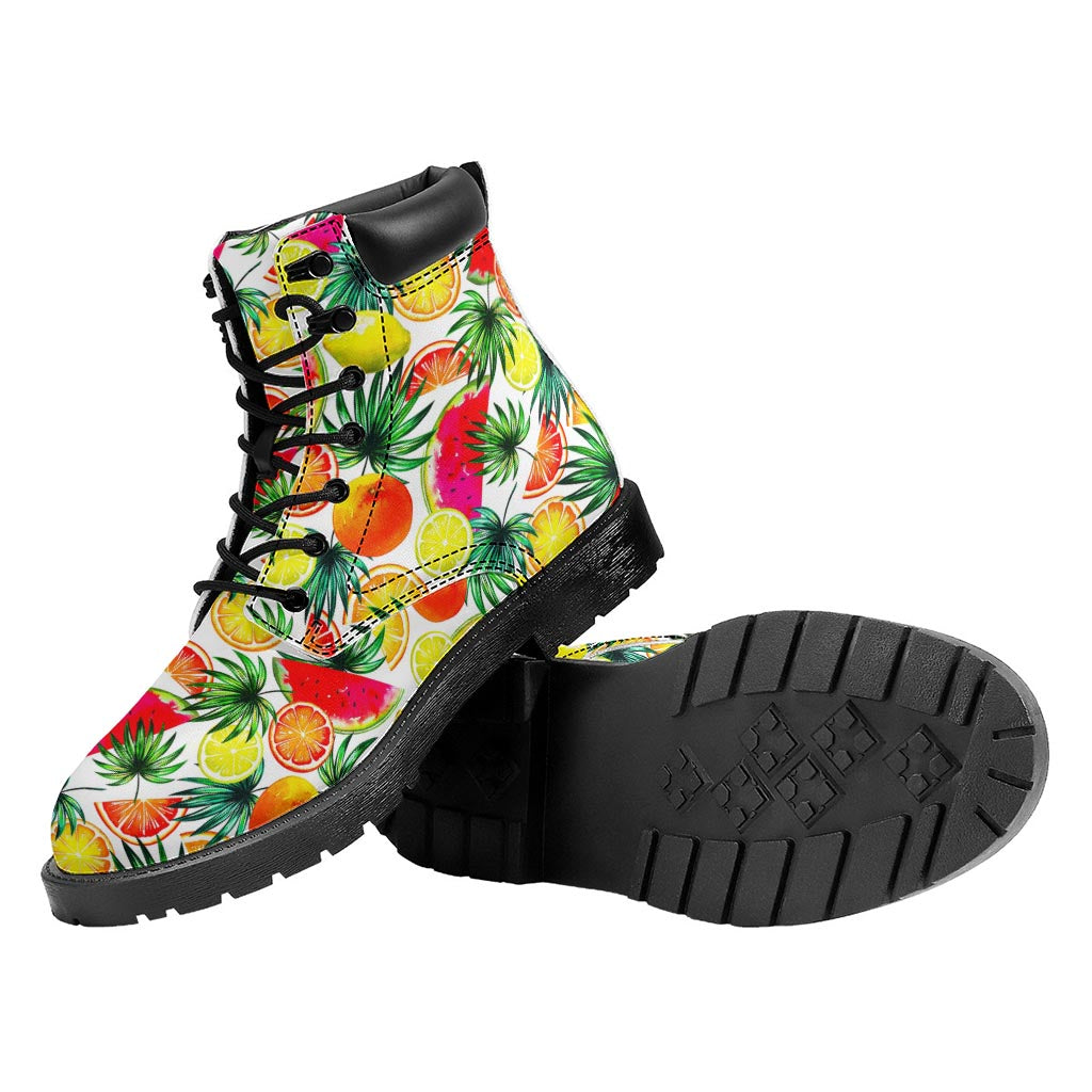 Tropical Fruit Leaf Pattern Print Work Boots