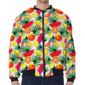 Tropical Fruit Leaf Pattern Print Zip Sleeve Bomber Jacket