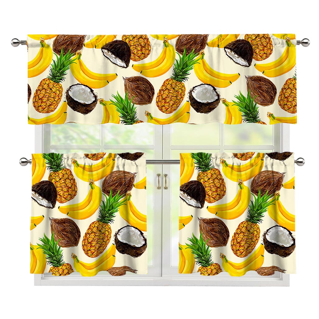 Tropical Fruits Pattern Print 3 Piece Kitchen Curtains