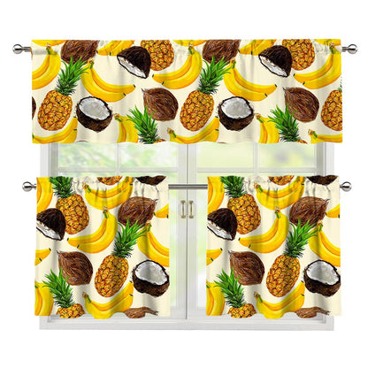 Tropical Fruits Pattern Print 3 Piece Kitchen Curtains