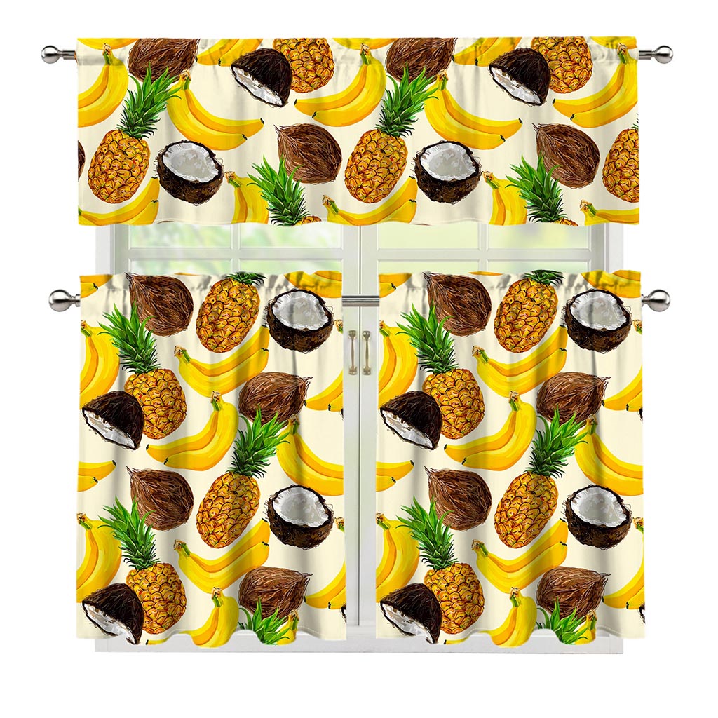 Tropical Fruits Pattern Print 3 Piece Kitchen Curtains