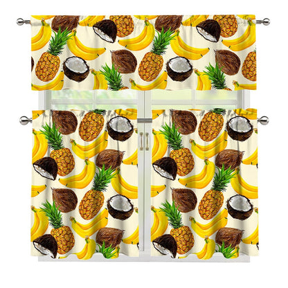 Tropical Fruits Pattern Print 3 Piece Kitchen Curtains