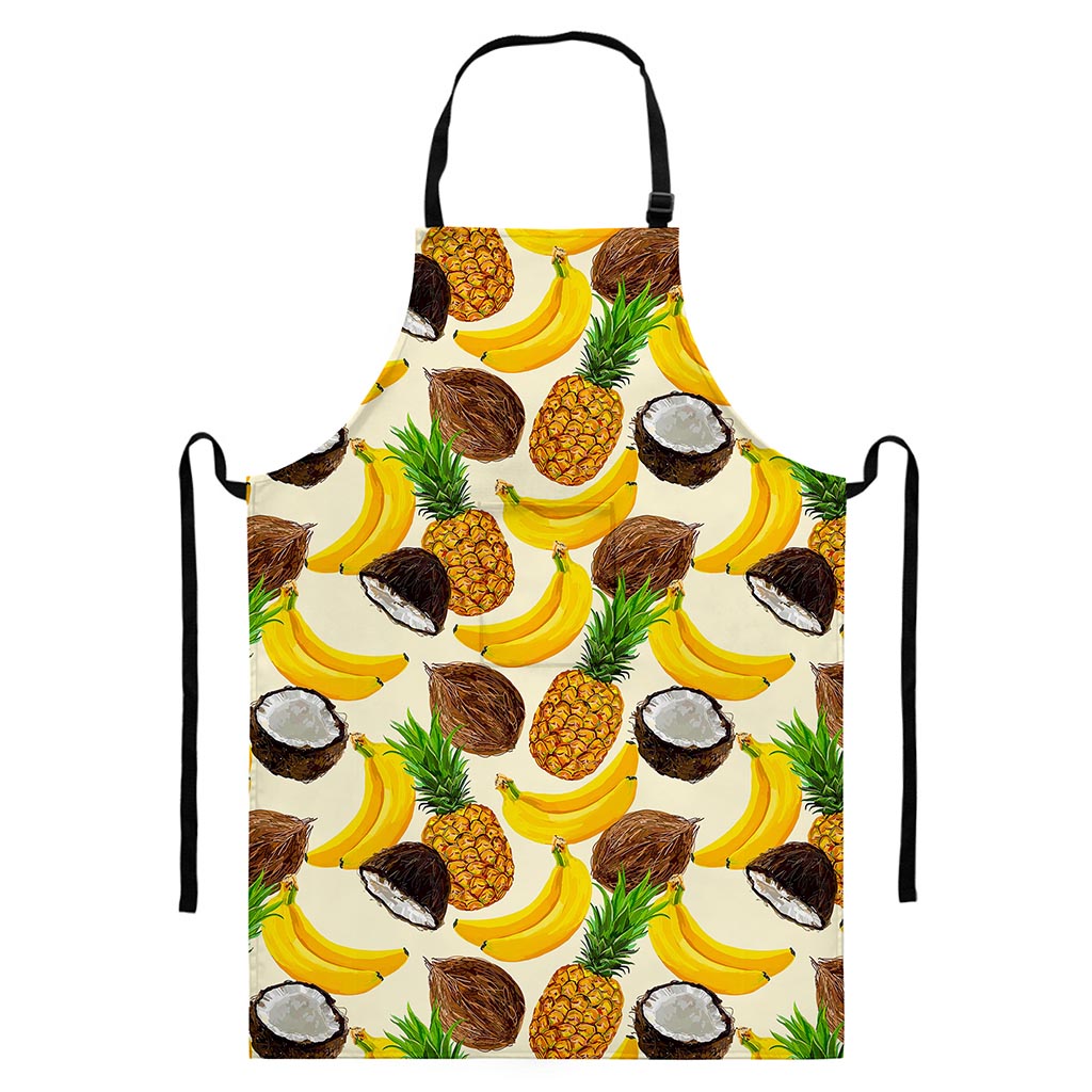 Tropical Fruits Pattern Print Bib Apron With Pocket