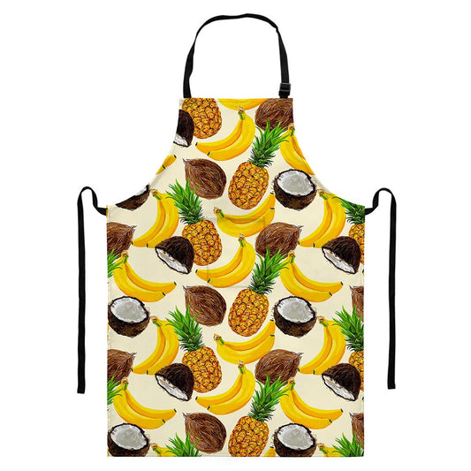 Tropical Fruits Pattern Print Bib Apron With Pocket