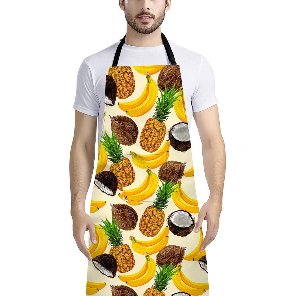 Tropical Fruits Pattern Print Bib Apron With Pocket