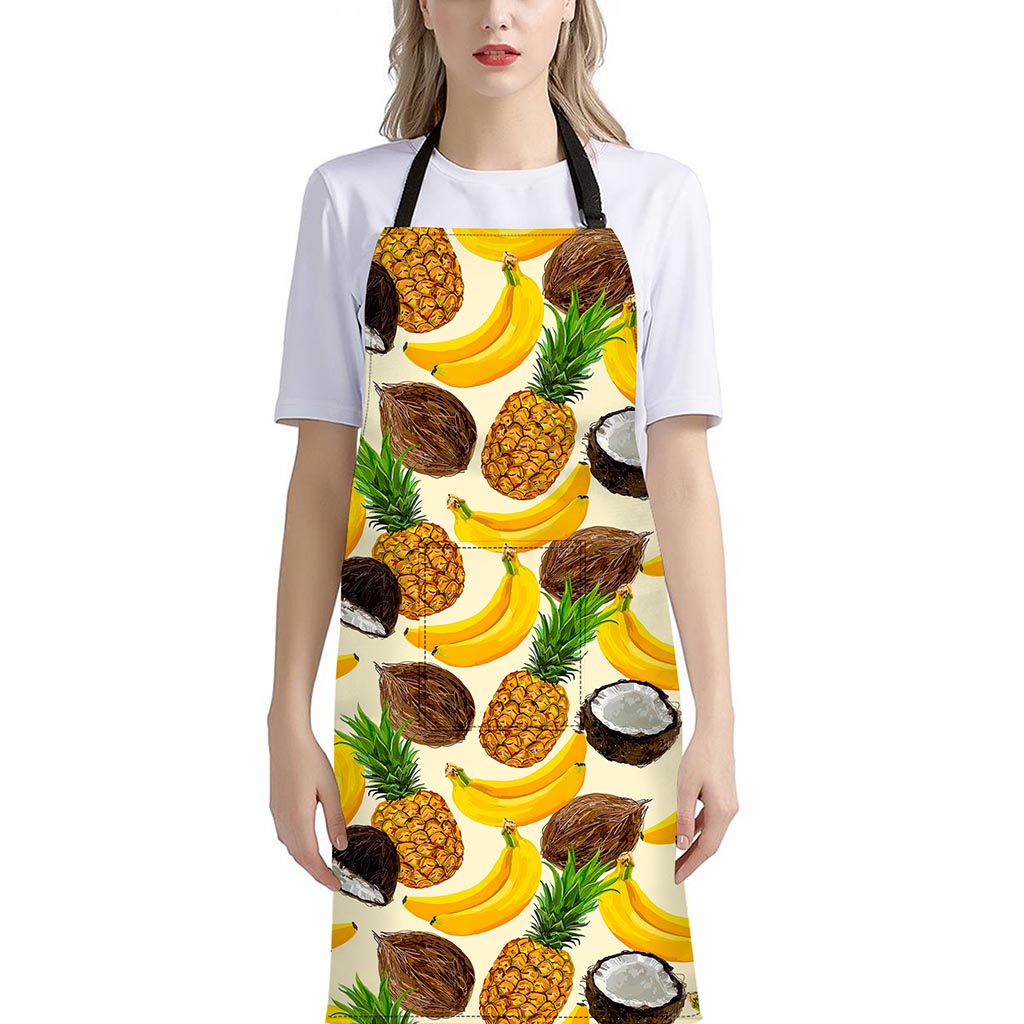 Tropical Fruits Pattern Print Bib Apron With Pocket
