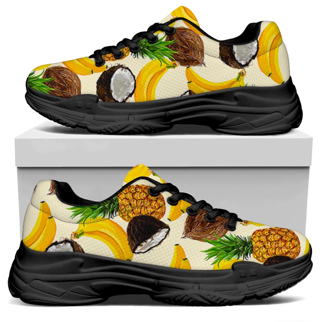 Tropical Fruits Pattern Print Black Chunky Shoes