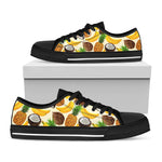 Tropical Fruits Pattern Print Black Low Top Sneakers