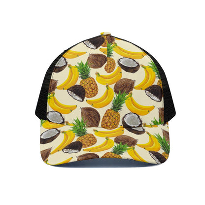 Tropical Fruits Pattern Print Black Mesh Trucker Cap