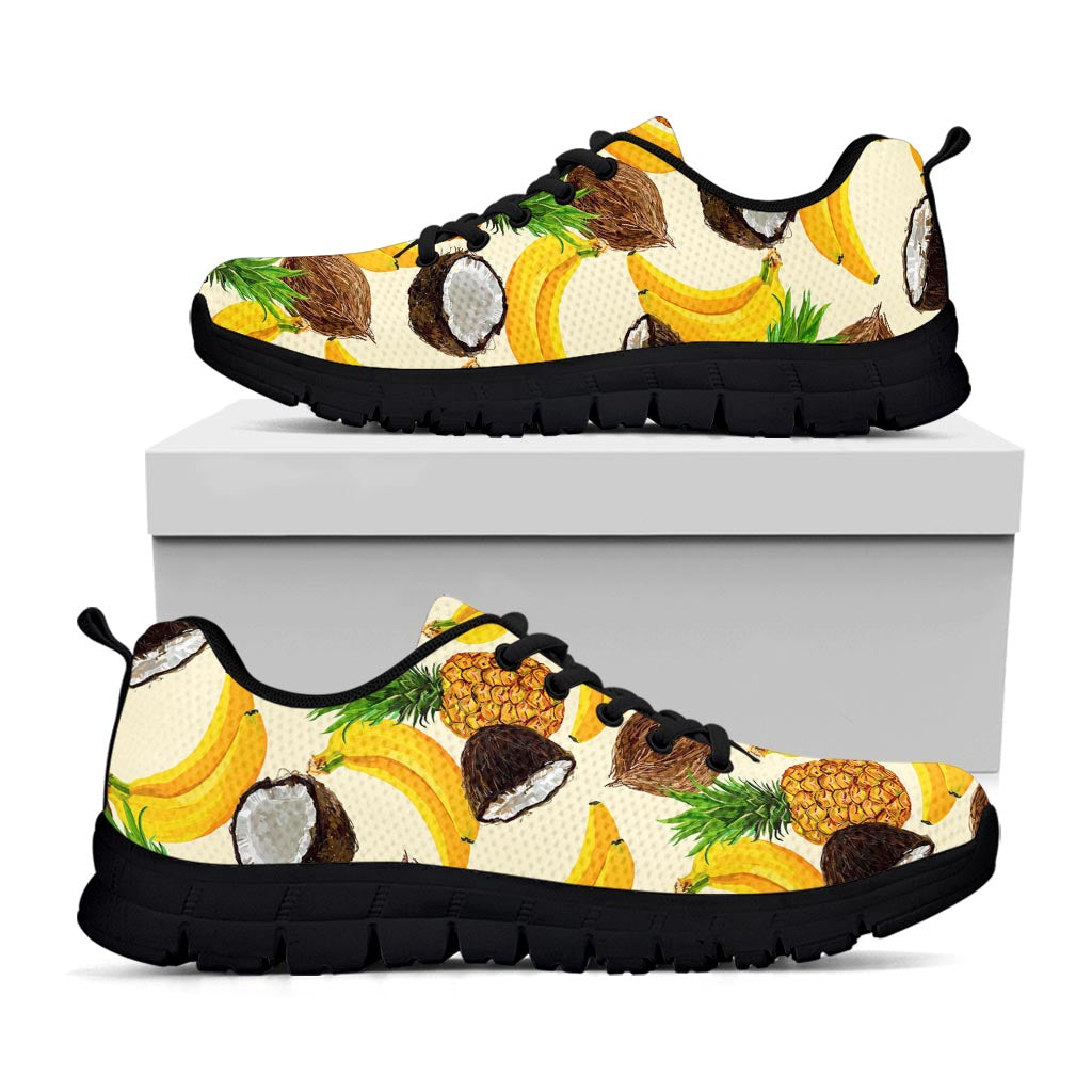 Tropical Fruits Pattern Print Black Running Shoes