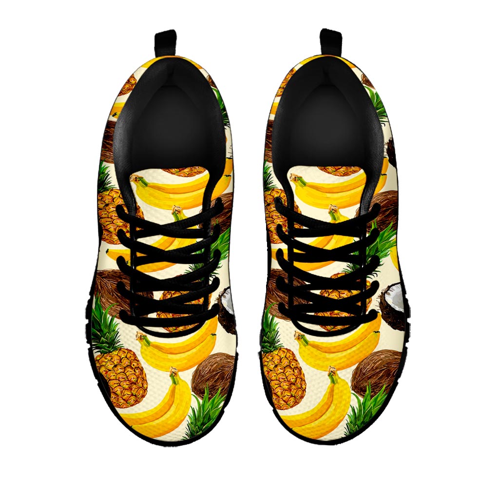 Tropical Fruits Pattern Print Black Running Shoes