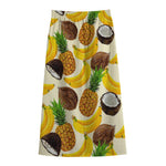 Tropical Fruits Pattern Print Cotton Front Slit Maxi Skirt