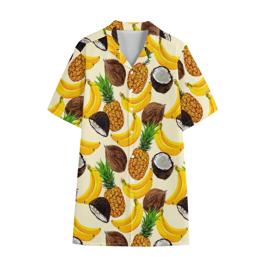 Tropical Fruits Pattern Print Cotton Hawaiian Shirt