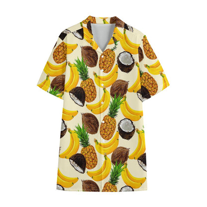 Tropical Fruits Pattern Print Cotton Hawaiian Shirt