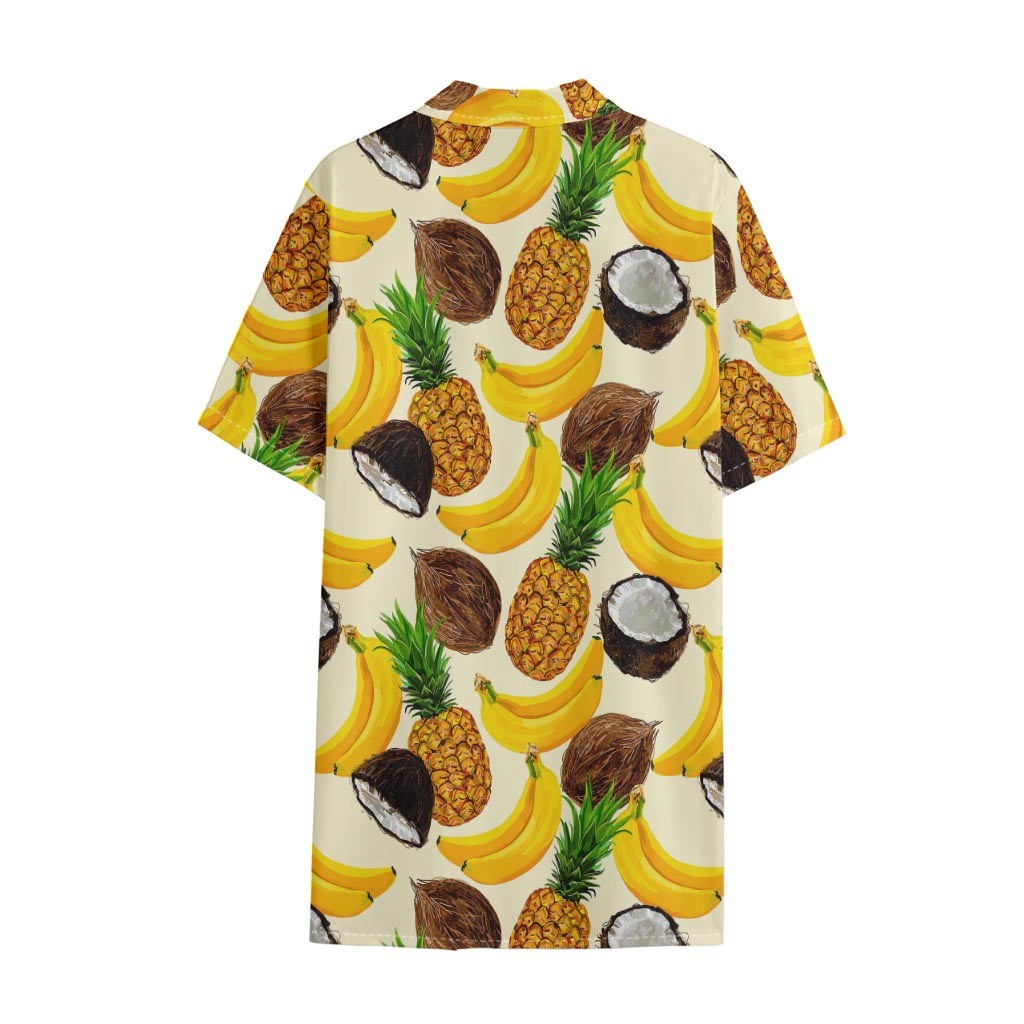 Tropical Fruits Pattern Print Cotton Hawaiian Shirt