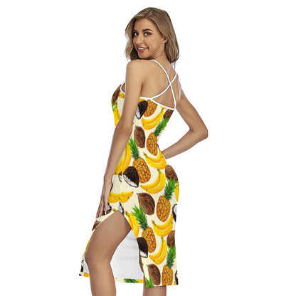 Tropical Fruits Pattern Print Cross Back Cami Dress