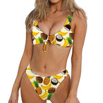 Tropical Fruits Pattern Print Front Bow Tie Bikini