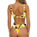 Tropical Fruits Pattern Print Front Bow Tie Bikini