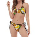 Tropical Fruits Pattern Print Halter Scoop Tie Side Bikini